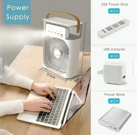 MINI VENTILADOR HUMIDIFICADOR CON LUZ LED