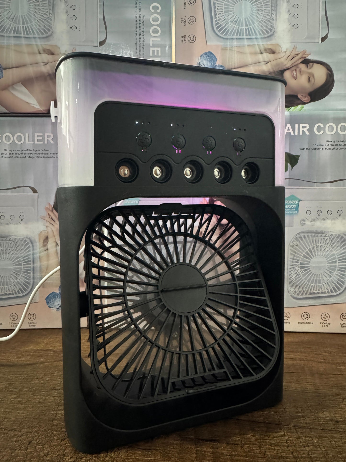 MINI VENTILADOR HUMIDIFICADOR CON LUZ LED